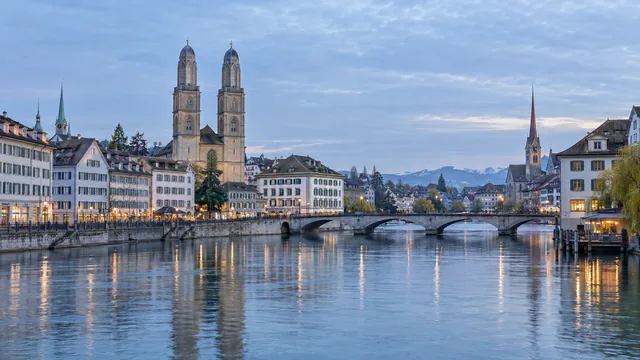 Zurich old town and the Limmat at dawn